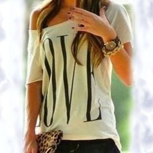 LOVE Print Top One Shoulder Short Sleeve